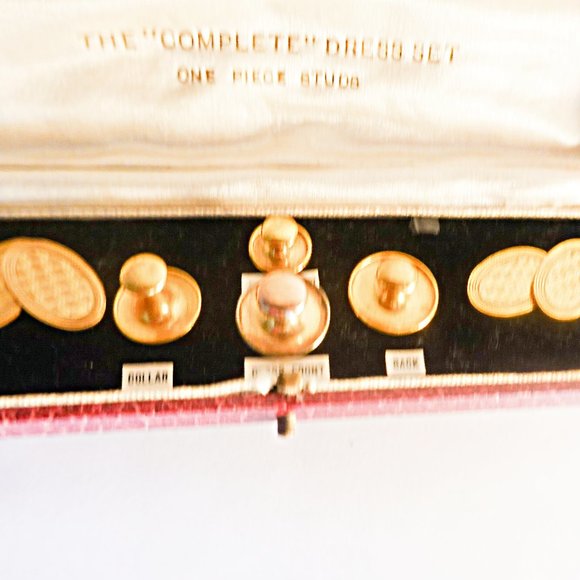 Antique Yelllow Gold Filled Tuxedo Cufflinks and Studs in original box - Picture 1 of 5